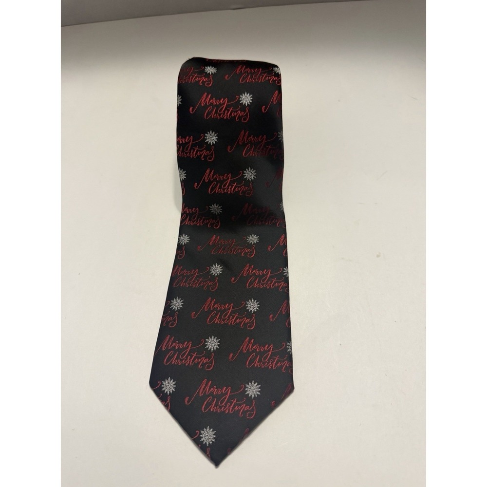 Holiday Traditions Hallmark Merry Christmas Snowflake Black Red Mens Necktie Tie